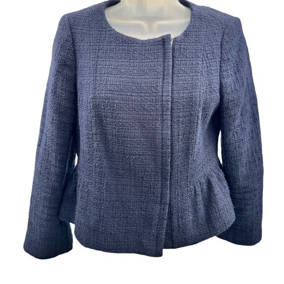 J.Crew Women’s Size 4 Navy Tweed Peplum Blazer Jacket Classic, Chic, Elegant - Picture 1 of 9